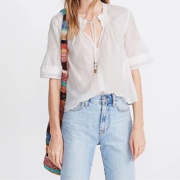 Madewelll X Warm Pintuck Tie Neck Top - Picture 3 of 12